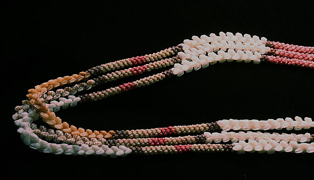 18 1/4” Momi, pink and burgundy kahelelani shell necklace/Niihau shell lei  #22112 - ShellsHawaii.com